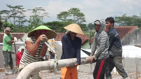 The process of pouring building cement by a group of builders Video stock 236638153