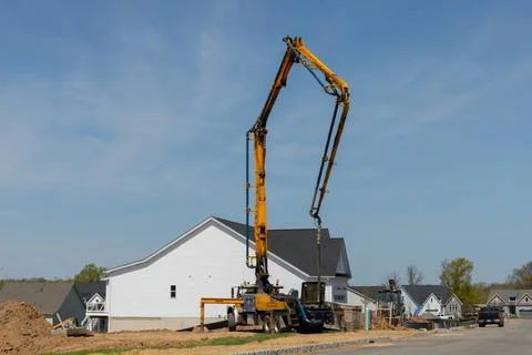 The process of pouring concrete in the car Stock Photos