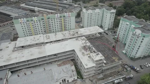 The process of pouring concrete floors of a multi-storey building Stock Footage 219686875