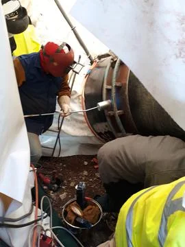 The process of preheating around the weld joint Stock Photos