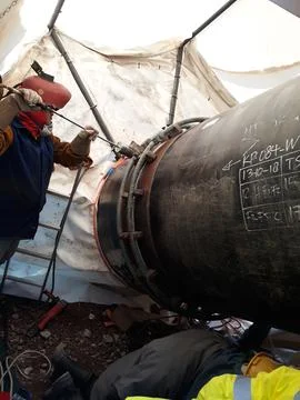 The process of preheating around the weld joint Stock Photos