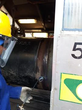 The process of preheating around the weld joint Stock Photos