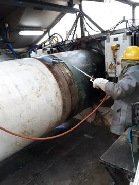 The process of preheating around the weld joint Stock Photos