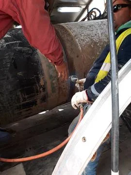 The process of preheating around the weld joint Stock Photos