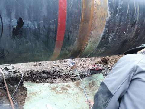 The process of preheating around the weld joint Stock Photos