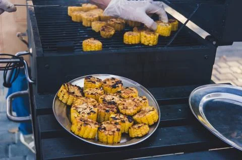 The process of preparation of grilled vegetables. Stock Photos