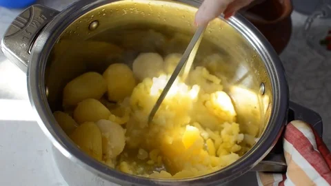 Process of preparation of mashed potatoes Stock Footage 76158692