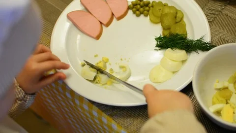 Process of preparation of salad with olive mayonnaise Stock-Footage 88374714