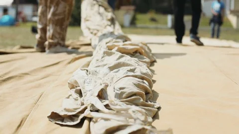 Process prepare preparing parachute flight unrecognisable people skydiver Stock Footage 80995541