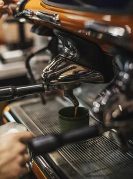 Process of preparing cappuccino on the cafe Stock Photos