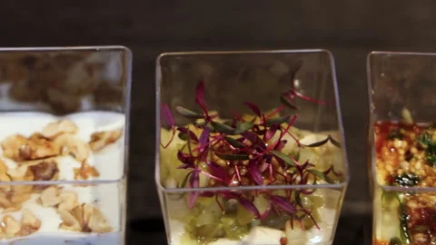 Process of preparing catering plastic mini cups Stock Footage 262989477