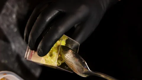 Process of preparing catering plastic mini cups Stock Footage 262989559