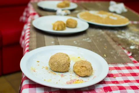 The process of preparing children at school for small cooks Stock Photos