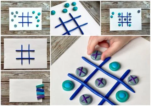 The process of preparing a children's Board game of noughts and crosses Stock-Fotos