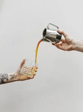 Process of preparing filter coffee on the cafe Stock Photos