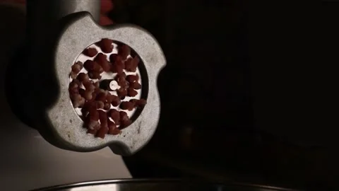 Process of preparing forcemeat by means of a meat grinder. Fresh red mincing Stock Footage 169090104