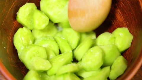 Process of preparing fresh vegetable salad Stock Footage 254594587