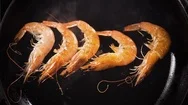 Process Of Preparing Fried Shrimp In A Pan, Top View. Stock Footage