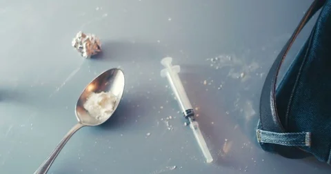 Process of preparing heroine injection Stock Footage 82087840