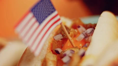 Process of preparing Irresistible chili cheese Hot Dogs. Taste USA cuisine witch Stock Footage 231549791