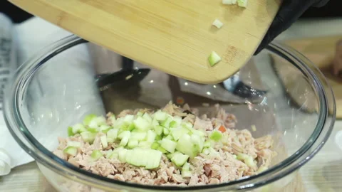 The process of preparing meat salad. Stock Footage 171624895