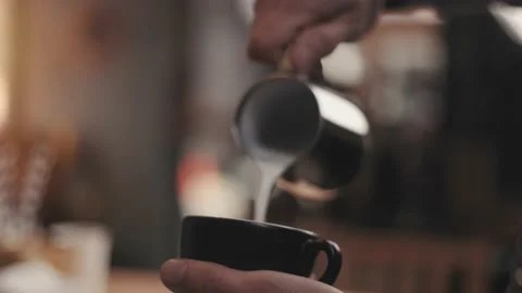 Process of preparing milk foam for cappuccino or latte Stock Footage 188907218