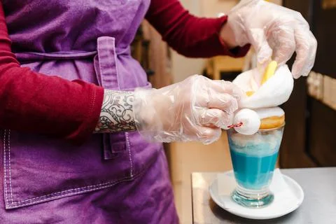 The process of preparing a milkshake Stock Photos