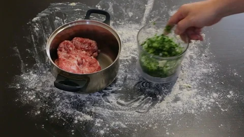 The process of preparing minced meat for ravioli Stock Footage 97719804