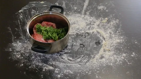 The process of preparing minced meat for ravioli Stock Footage 97719812