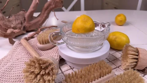 The process of preparing a natural cleaning product with lemons for cleaning the Stock-Footage 302198052