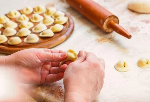 Process for preparing ravioli with meat Stock Photos