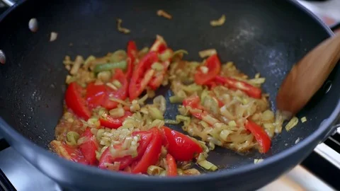 Process of preparing sauce with sauted vegetables Stock Footage 77416430