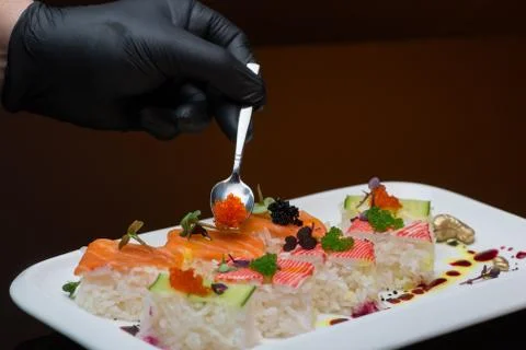 The process of preparing sushi Stock Photos