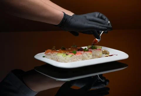 The process of preparing sushi Stock Photos