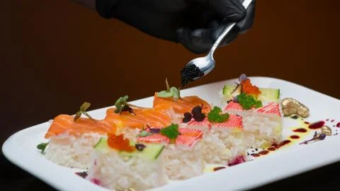 The process of preparing sushi Stock Photos