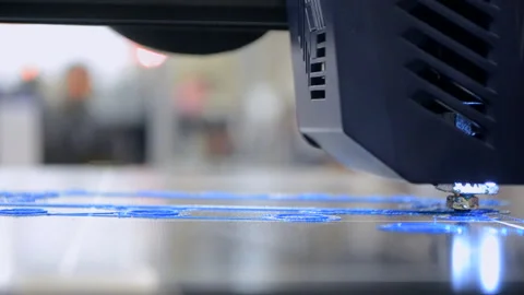 The process printing 3D printer 3D printer printing object from molten plastic Stock Footage 296774654