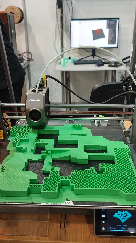 Process printing 3D printer creating model molten plastic close-up Vertical Stock Footage 284066314