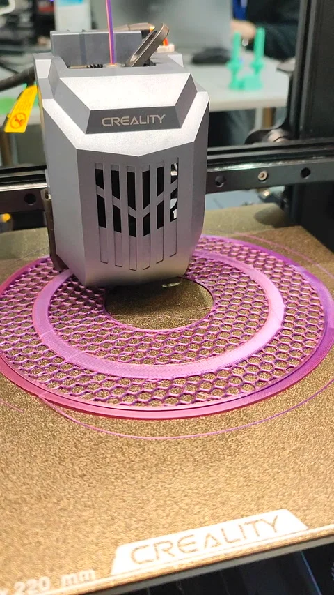 Process printing 3D printer creating model molten plastic close-up Vertical Stock Footage 284715563