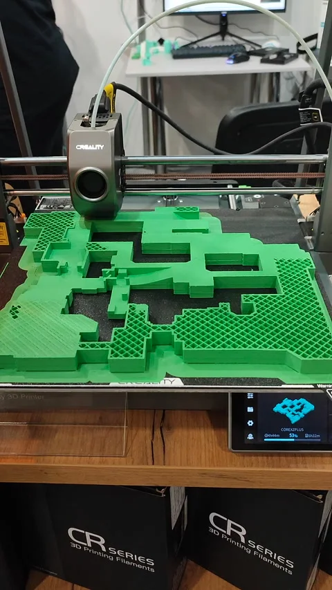 Process printing 3D printer creating model molten plastic close-up Vertical Stock Footage 284959028