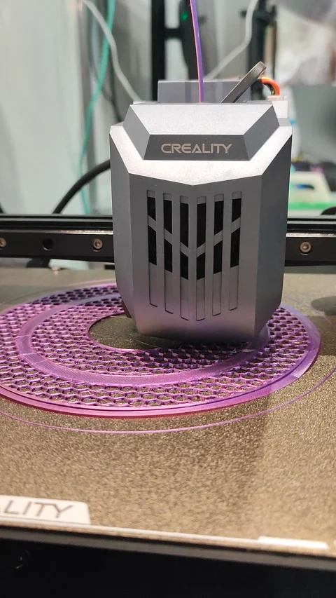 Process printing 3D printer creating model molten plastic close-up Vertical Stock Footage 284959795