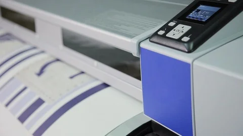 The process of printing on a large format printer. Printing wallpaper on Video stock 106763005