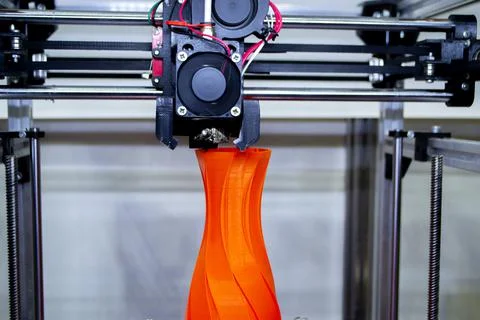 Process printing model on 3d printer. High tech digital printer computer Stock Photos