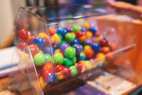 Process of prize drawings, extracting a winning numbers of lottery machine,.. Stock Photos
