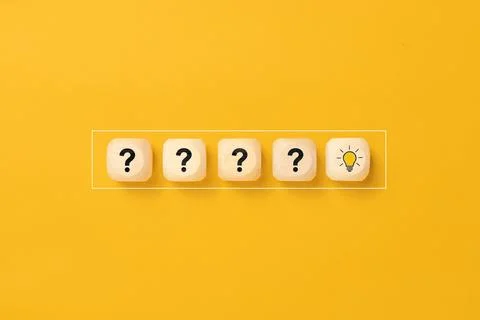 The process of problem solving or idea formation. Question mark and light b.. Stock Photos