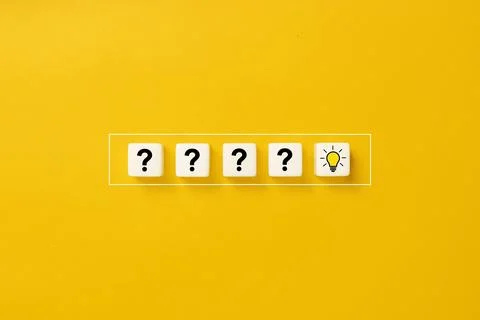 The process of problem solving or idea formation. Question mark and light b.. Stock Photos