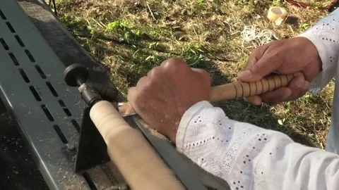 Process of processing a wooden part on a lathe Stock Footage 300567326