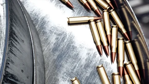 Process of production of bullets. Industrial concept. Factory equipment  Stock Footage 73816782