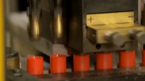 Process of production of bullets. Industrial concept. Factory equipment and Stock Footage 88471792