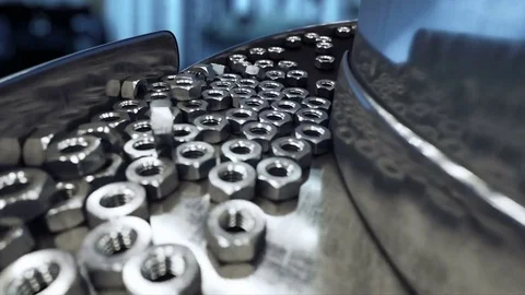 Process of production of nuts, screws. Industrial concept. Factory equipment Vídeos de archivo 73832566