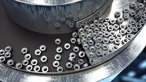 Process of production of nuts, screws. Industrial concept. Factory equipment  库存影片 73837936
